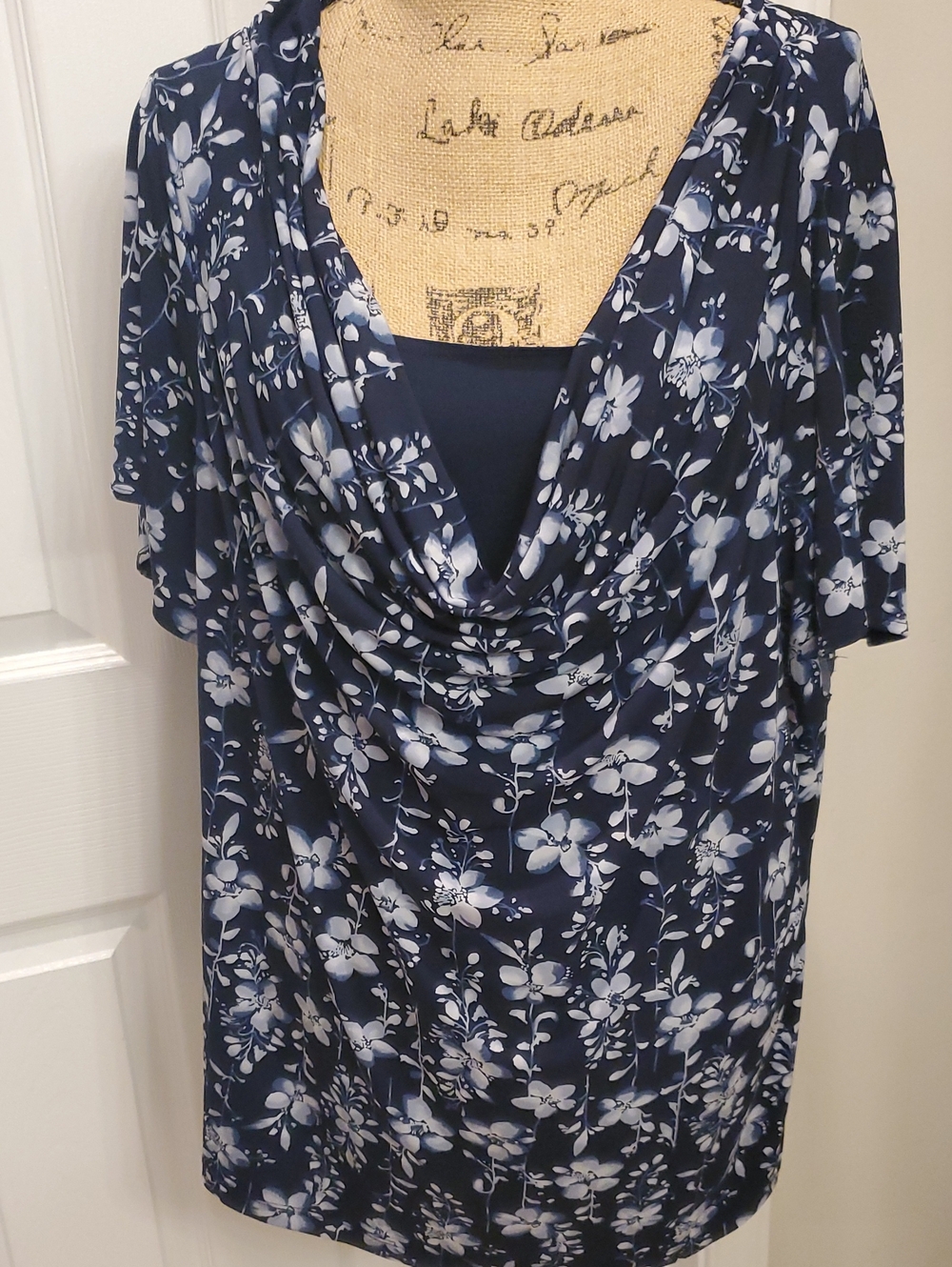 Covington Woman Navy and White Printed Top